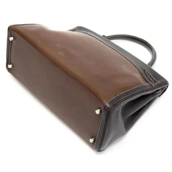 AUTHENTIC KELLY 35 RARE 2 tone brown Amazonia calfskin satchel bag - Picture 2 of 16